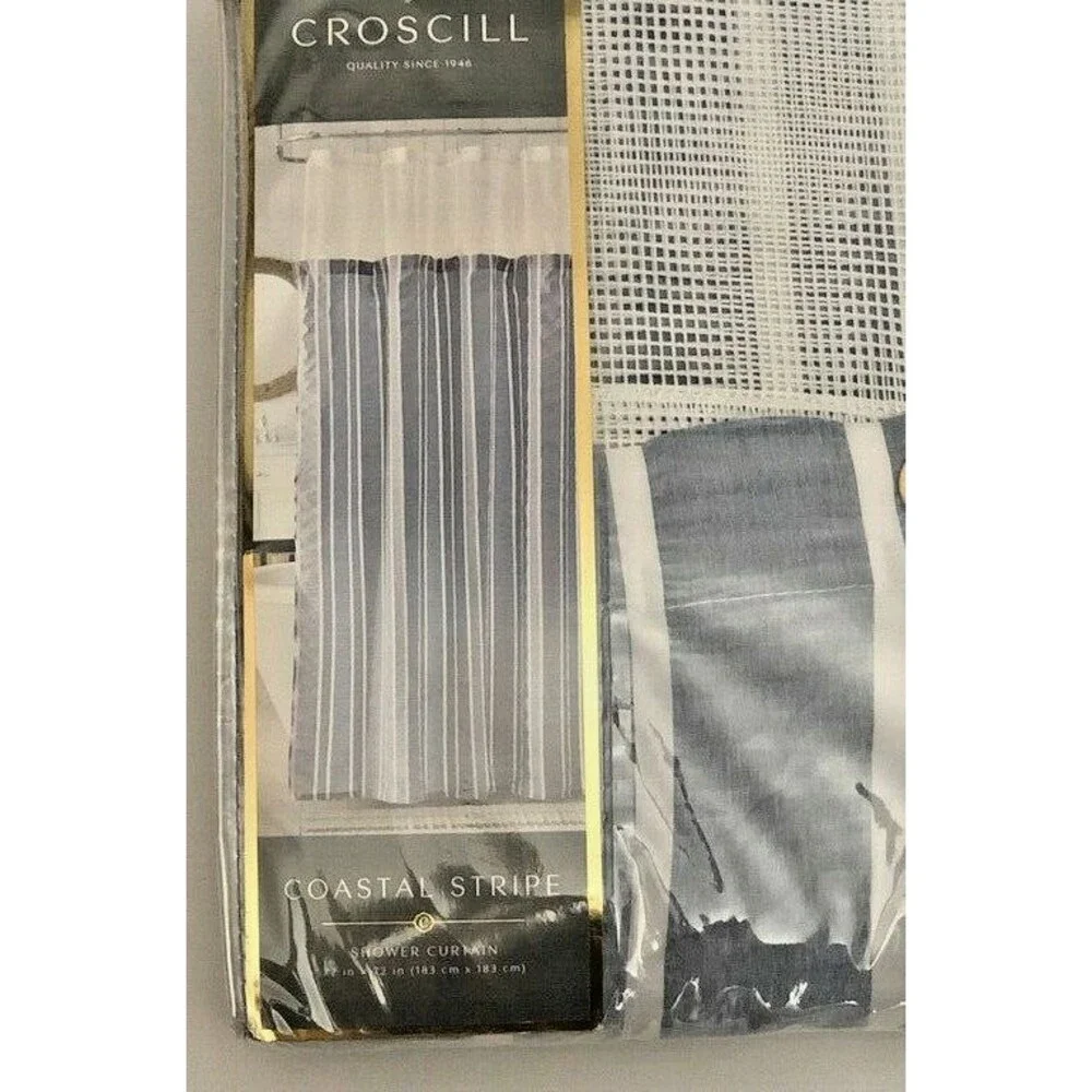 Croscill Coastal Stripe Cloth Blue Shower Curtain 72x72 Guestroom Bathroom Beach